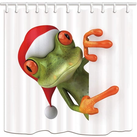 WOPOP Kids Christmas Giftfor Frog with Xmas Hat Hidden for Teen Girl Polyester Fabric Bathroom Shower Curtain 66x72 inches