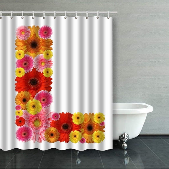 WOPOP L Flower Alphabet Isolated On White Shower Curtain Bathroom Curtain 60x72 inches