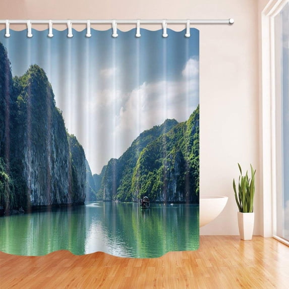 WOPOP Lake in the Mountain Polyester Fabric Bathroom Shower Curtain 66x72 inches