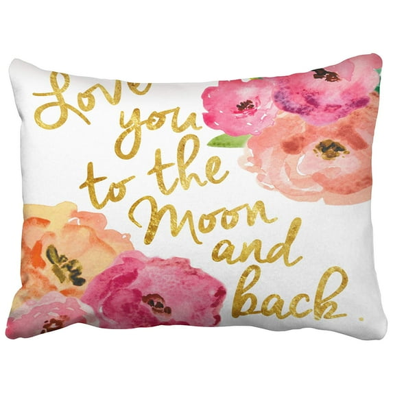 WOPOP Love You To The Moon Back Floral Gold Pillowcase Cushion Cover 20x30 inch