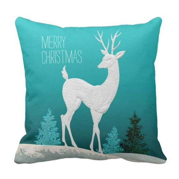 WOPOP Merry Christmas Reindeer Vintage Teal Pillowcase Throw Pillow Cover 18x18 inches