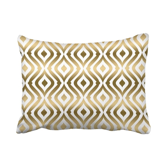 WOPOP Metallic Gold And White Geometric Pattern Decorative Pillowcase Cushion Cover 20x30 inch