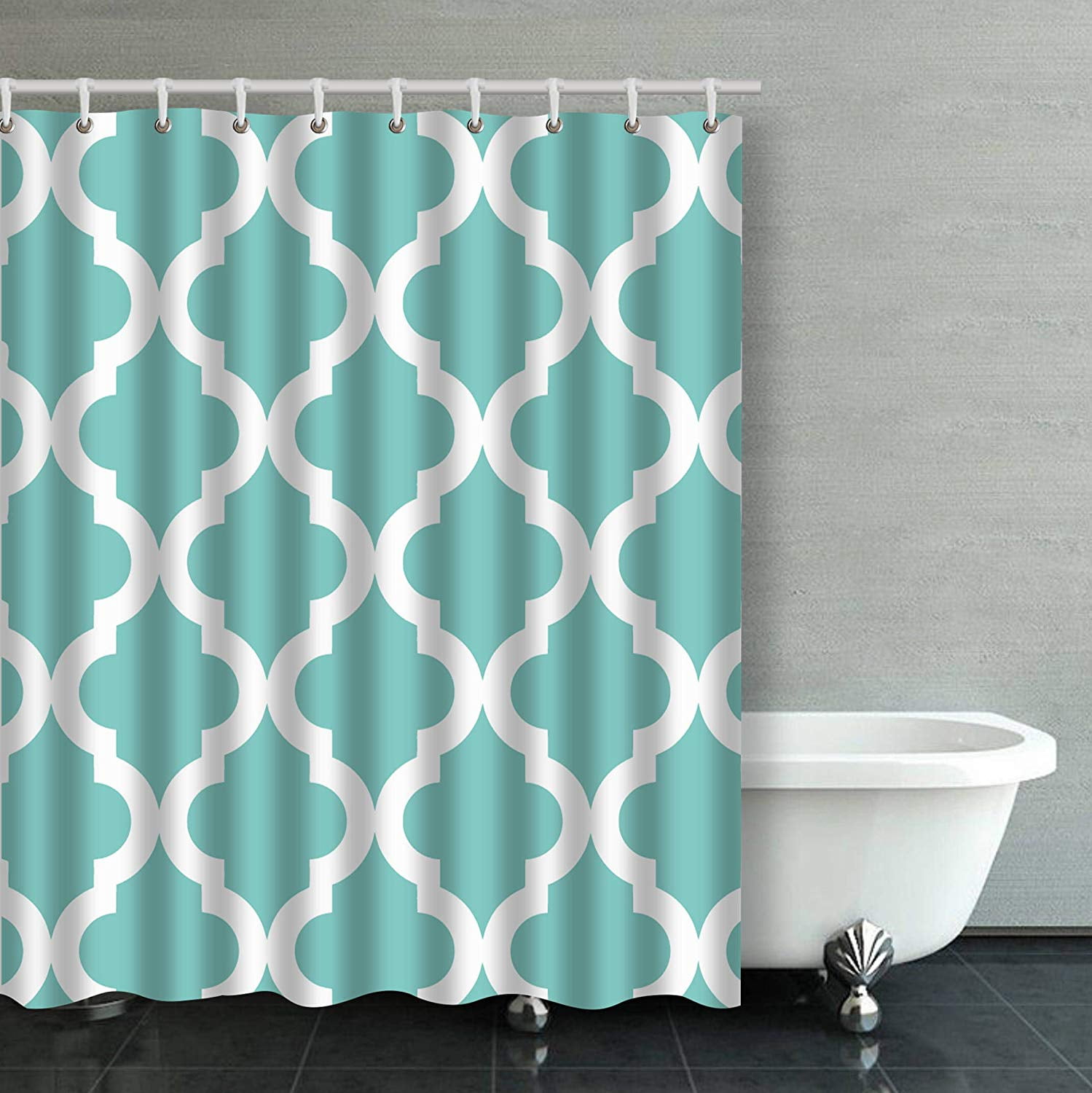 WOPOP Mint Green And White Moroccan Quatrefoil Stripes Bathroom Shower ...
