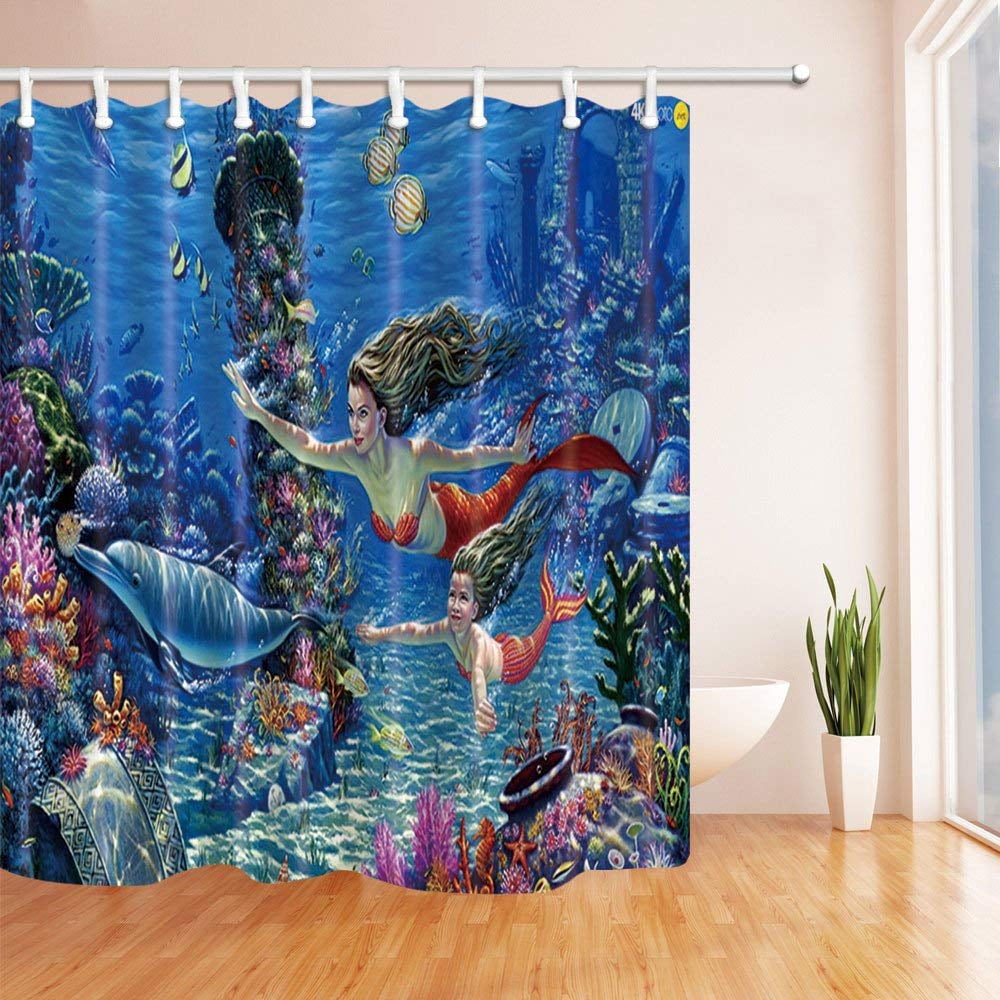 Mermaid Tail Shower Curtain - outlets Mermaid decor Aqua blue green, ocean, sea, mosaic, sea art coastal decor bath