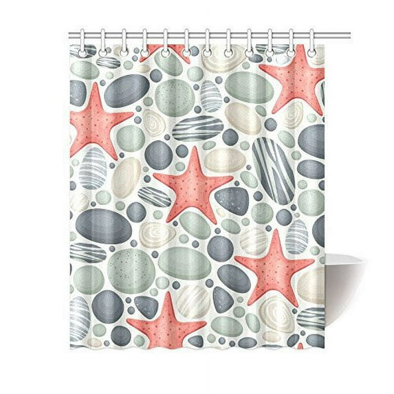 WOPOP Ocean Stones And Sea StarsShower Curtain Bathroom Decor 66x72 Inch