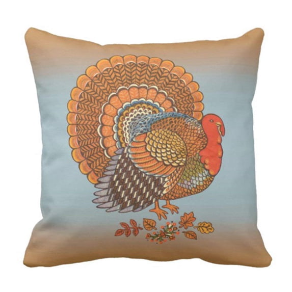WOPOP Orange Golden Autumn Colors Male Turkey Fanned Tail Blue Browns Pillowcase Cover 18x18 inch