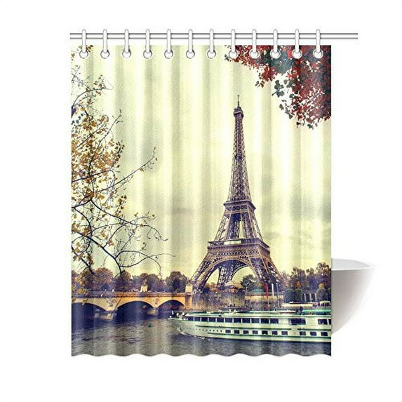 WOPOP Paris Eiffel Tower Maple Leaves Tree Home Decor 60x72 Inches Polyester Fabric Shower Curtain Bathroom Sets