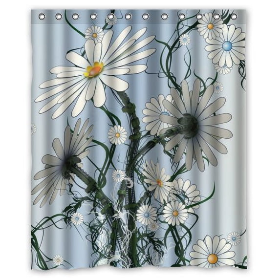 WOPOP Picture Beautiful Daisy Branches And Leaves Spread Waterproof Bathroom Fabric Shower Curtain 60x72 inches