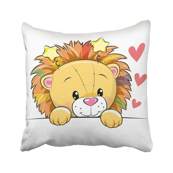 WOPOP Pink Animals Cute Cartoon Lion With Hearts On White Baby Beautiful Birthday Celebrations Pillowcase Throw Pillow Cover 18x18 inches