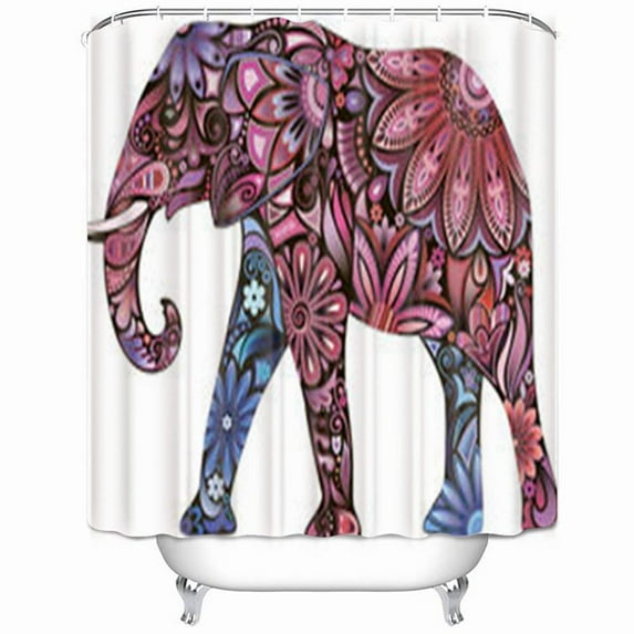 WOPOP Pink Elephant Animals Wildlife Tattoo Flowers Shower Curtain 66x72 Inches