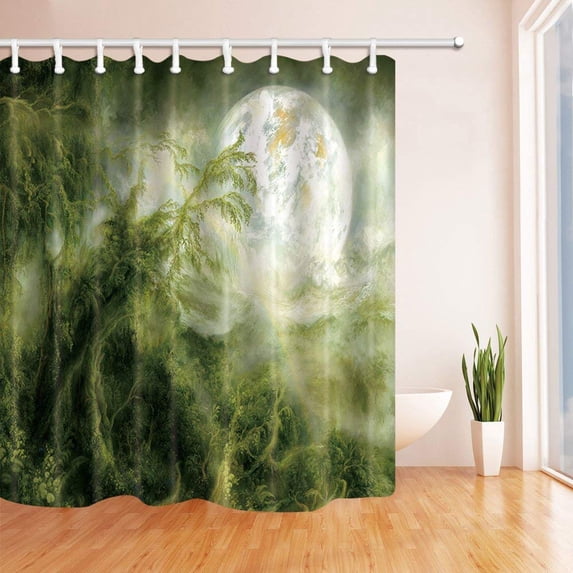 WOPOP Plants Decor Green Leaves Earth Polyester Fabric Bathroom Shower Curtain 66x72 inches