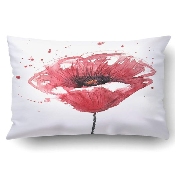 WOPOP Poppy Flower Watercolor Pillowcase Pillow Cushion Cover 20x30 inch