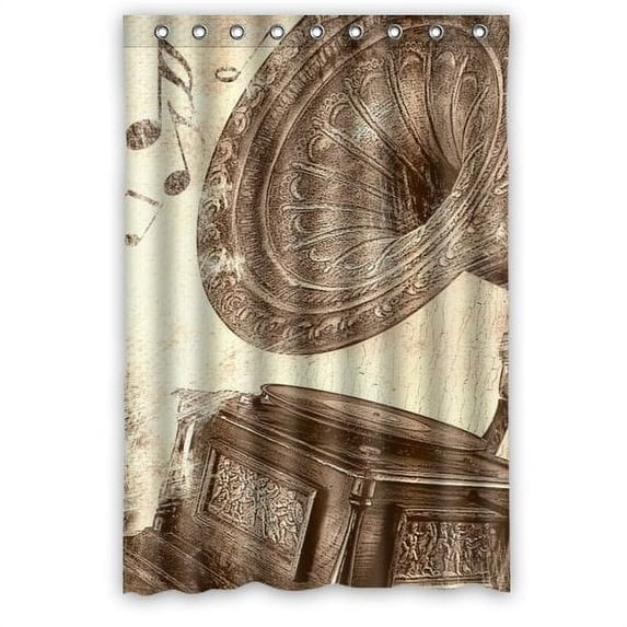 WOPOP Retro Horn Music Sounded Design Waterproof Bathroom Fabric Shower Curtain 48x72 inches