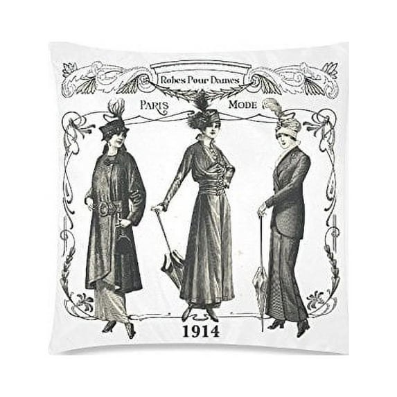 WOPOP Retro Style Paris Mode French Lady 1914 Throw Pillow Cover Cushion Case 18x18 inches Two Sides Printing