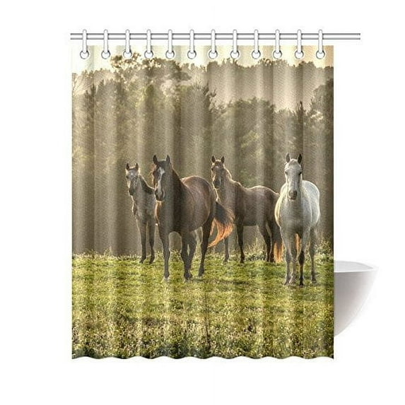 WOPOP Running Horses Shower Curtain Waterproof Fabric Bath Curtain 66x72 inches Bathroom Curtain