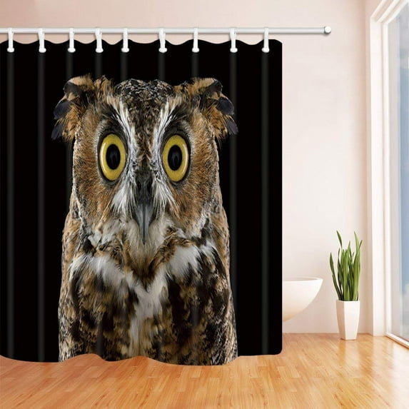WOPOP Safari Wild Animal Owl Against Black Backdrop Polyester Fabric Bath Curtain, Bathroom Shower Curtain 66x72 inches