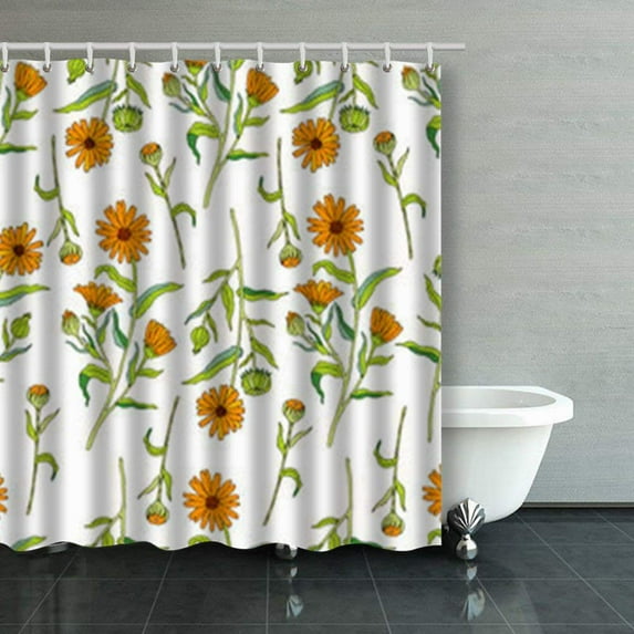 WOPOP Seamless Floral Pattern Calendula Flower Isolated Shower Curtains Bathroom Curtain 66x72 Inch