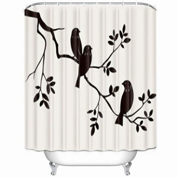 WOPOP Silhouette Spring Birds Sitting On Animals Wildlife Bird Nature Tree Shower Curtain 66x72 Inches