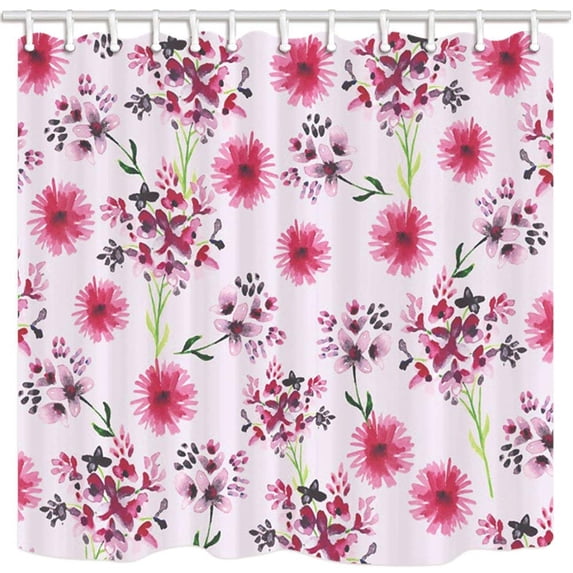 WOPOP Spring Decor Watercolor Flower Pattern Colorful Printing Farmhouse Polyester Fabric Bathroom Shower Curtain 66x72 inches