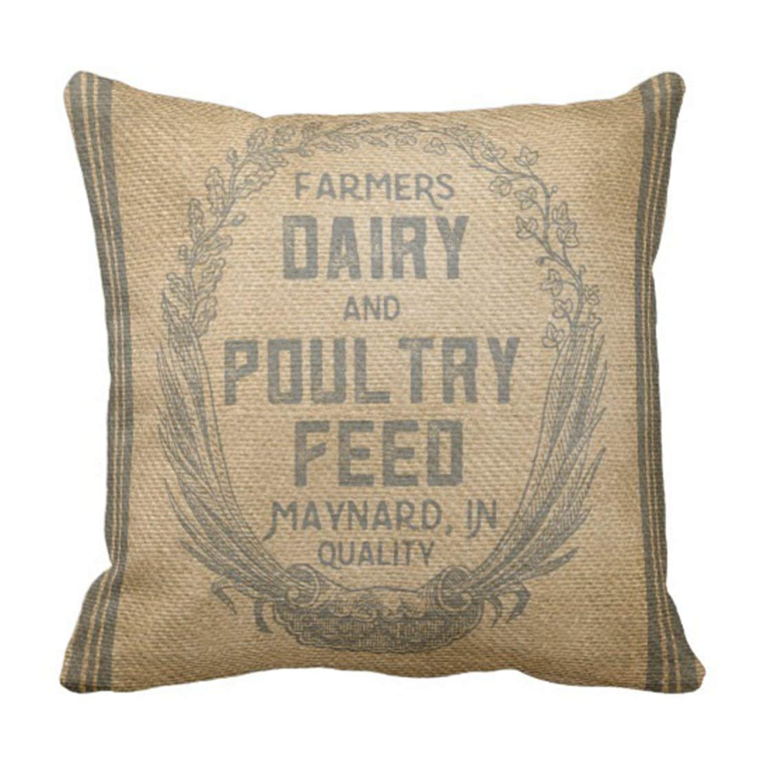 Flowershave357 Rustic Burlap Pillow Cover – Off-White & Brown Stripe, 18x18 Inch, Natural Home Decor