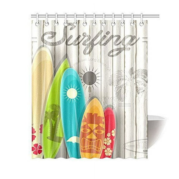 WOPOP Vintage Surfing Surfboards Bathroom Waterproof Fabric Shower Curtain 66x72 inches