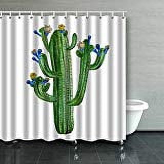 WOPOP Watercolor Blossom Green Cactus Hand Draw Shower Curtain Polyester Bathroom Curtain 60x72 inches