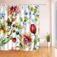 thumbnail image 1 of WOPOP Watercolor Flowers and Fruit Decor Narcissus with Leaves Red Green Polyester Fabric Bathroom Shower Curtain 66x72 inches, 1 of 1