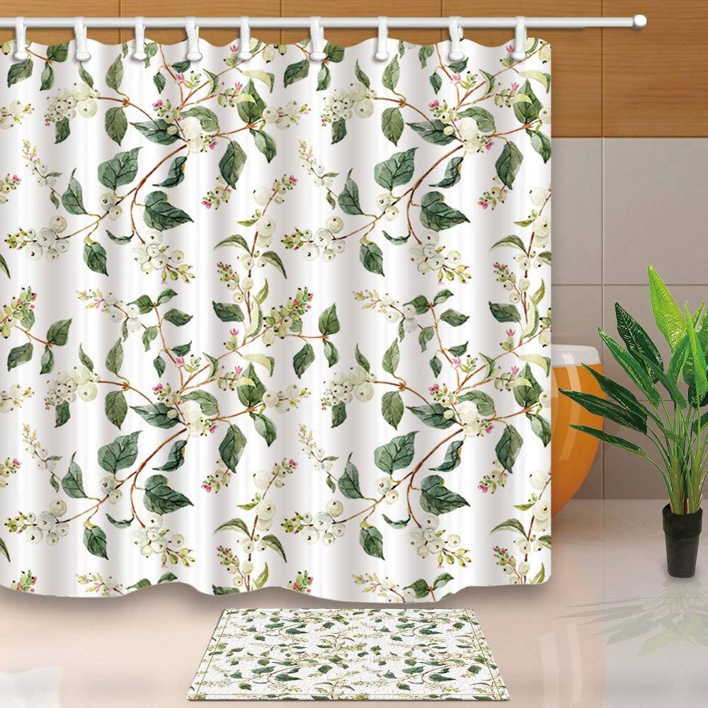 WOPOP Watercolor Fruit in Green Leaves Decor Shower Curtain 66x72