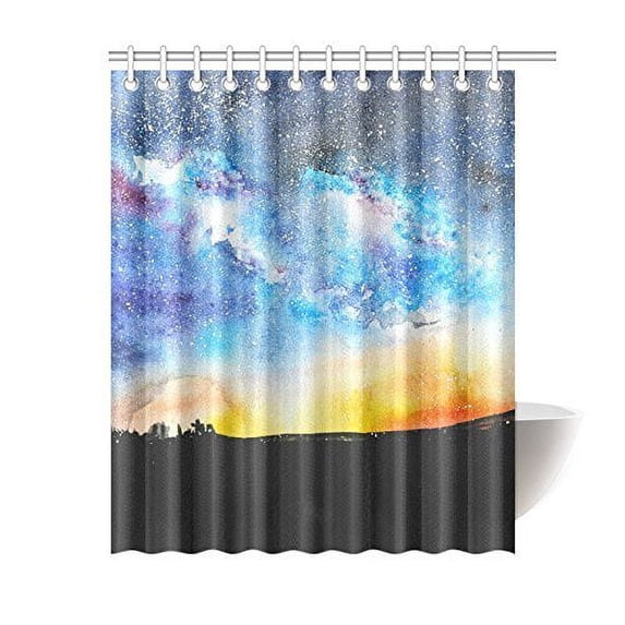 WOPOP Watercolor Starry Night Bathroom Waterproof Fabric Shower Curtain 60x72 inches