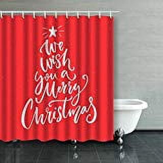 WOPOP We Wish You A Merry Christmas Text Calligraphy Text For Greetings Red Background Shower Curtain Polyester Bathroom Curtain 60x72 inches