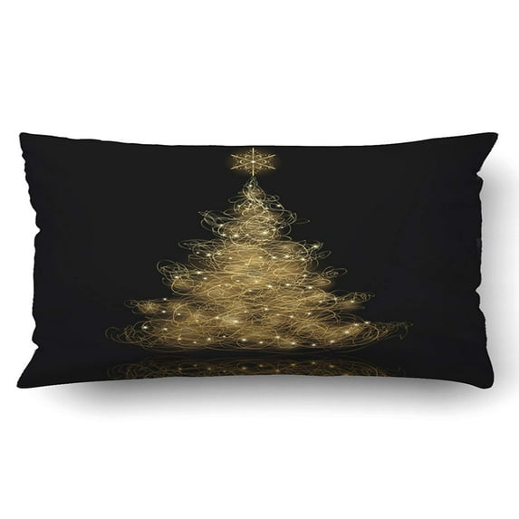 WOPOP Xmas Christmas Tree Golden Black Pattern Pillow Case Cushion Cover Case Throw Pillow Case 20x30 inches