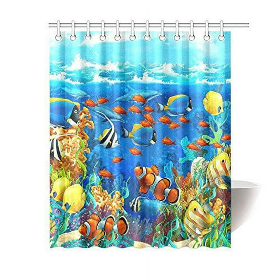 WOPOP the Coral Reef Shower Curtain, Underwater World Sea Fishes Polyester Fabric Shower Curtain Bathroom Sets with Hooks 60x72 Inches