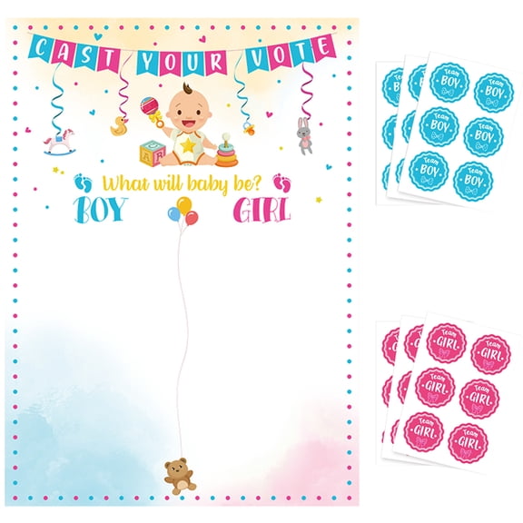 Gender Reveal Party Game Set with Voting Stickers, Assorted Colors, Design for Fun Celebration