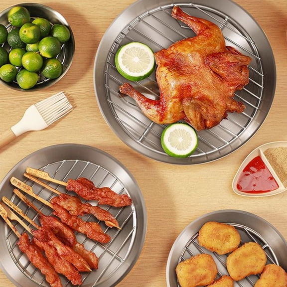 BESTYASH Oven Grill Pan Tray with Rack Baking Plate with Cooling Rack Silver Stainless Steel 1 Set
