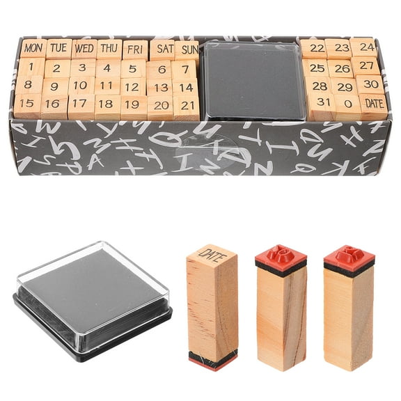 WORGEOUS 1 Set Wooden DIY Stamps Decorative Week Number Stamps Set Multi-function Vintage Wooden Stampers