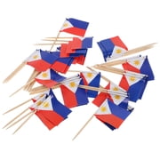 Mobutofu 100Pcs Fruit Picks with Philippines National Flag Design Wooden Party Decor for Cakes Fruits Desserts