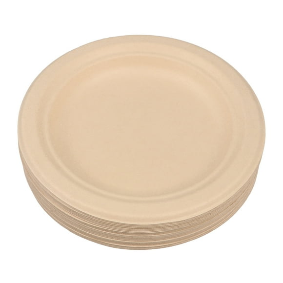WORGEOUS 100PCS 6 Inches Light Brown Disposable Party Cake Tray Round Plates Fruit Barbecue Serving Tray Degradable Dishes Tableware for Wedding Birthday Party