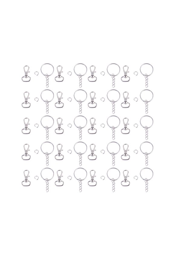 100pcs Decorative Key Hook Beautiful Pendant Exquisite Key Ornaments Set for Bag Phone Key DIY (50pcs keychain hooks, 50pcs key with chain and open jump rings)