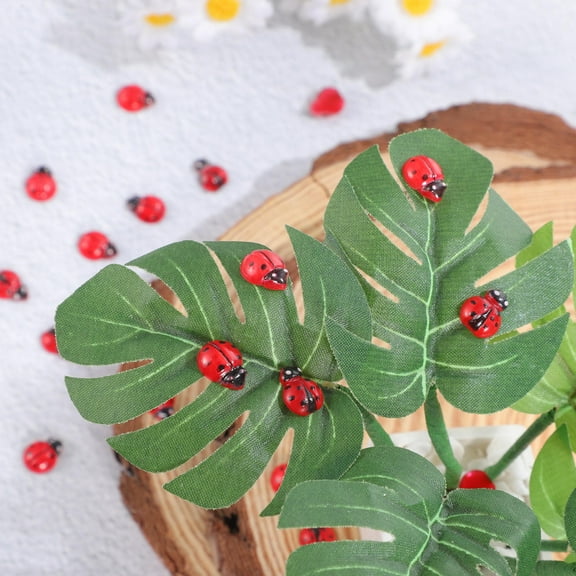 WORGEOUS 100pcs Mini Ladybug Ornaments Decorative Miniature Animals Resin Figurines Tiny Ladybug Models Fairy Garden Craft Supplies
