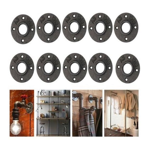 HINTRMENT 10Pcs Malleable Iron Threaded Floor Flange Wall Mounted Fittings with Anti Rust Treatment