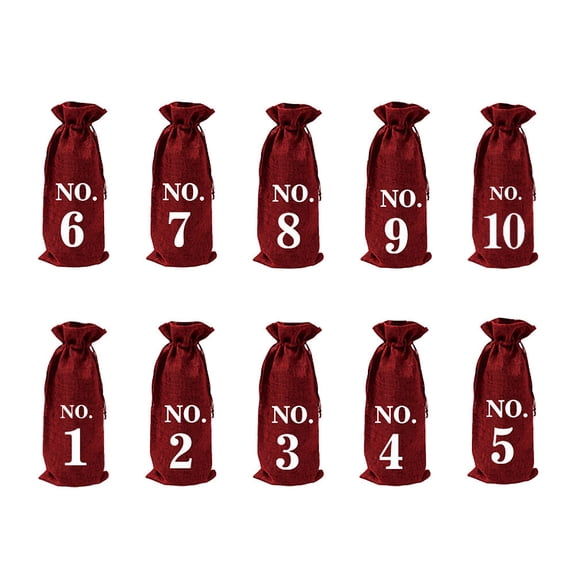 BESTYASH Dark Red Jute Wine Pouches, Set of 10, Reusable Wine Bottle Bags for and Parties