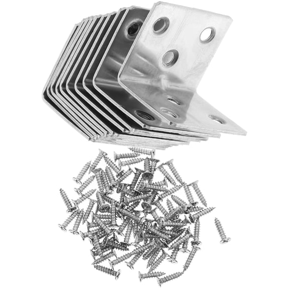 WORGEOUS 10pcs Corner Brace Stainless Steel Furniture Kitchen Cabinet Right Angle Corner 6 Holes L Shape Gusset Brace With Screws Angle Connector Brackets Furniture Accessories