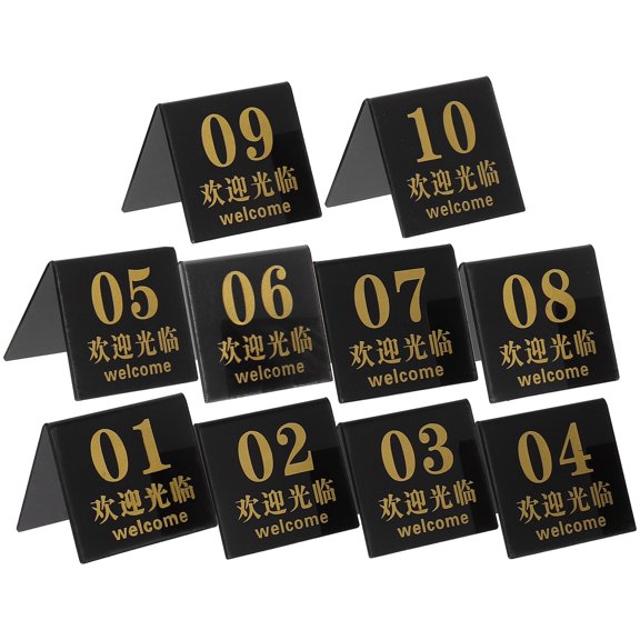Mobutofu Rustic Wedding Table Numbers Markers Acrylic Black with Gold Letters 10Pcs