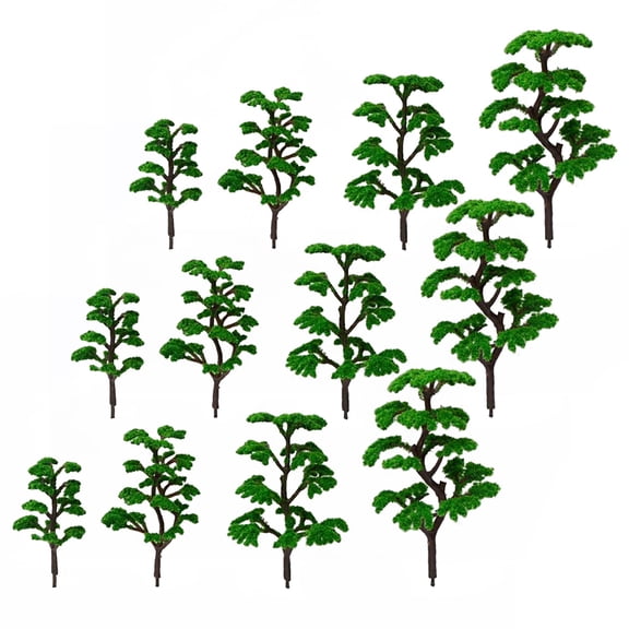 GOOHOCHY Set of 12 Handmade Artificial Trees Green Plastic Lifelike Decorative Models for Home and Office Decor