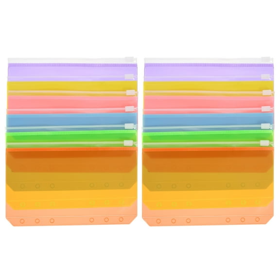 WORGEOUS 12 Pcs Zipper Bag Holes Binder Pockets Clear Envelope Pouches