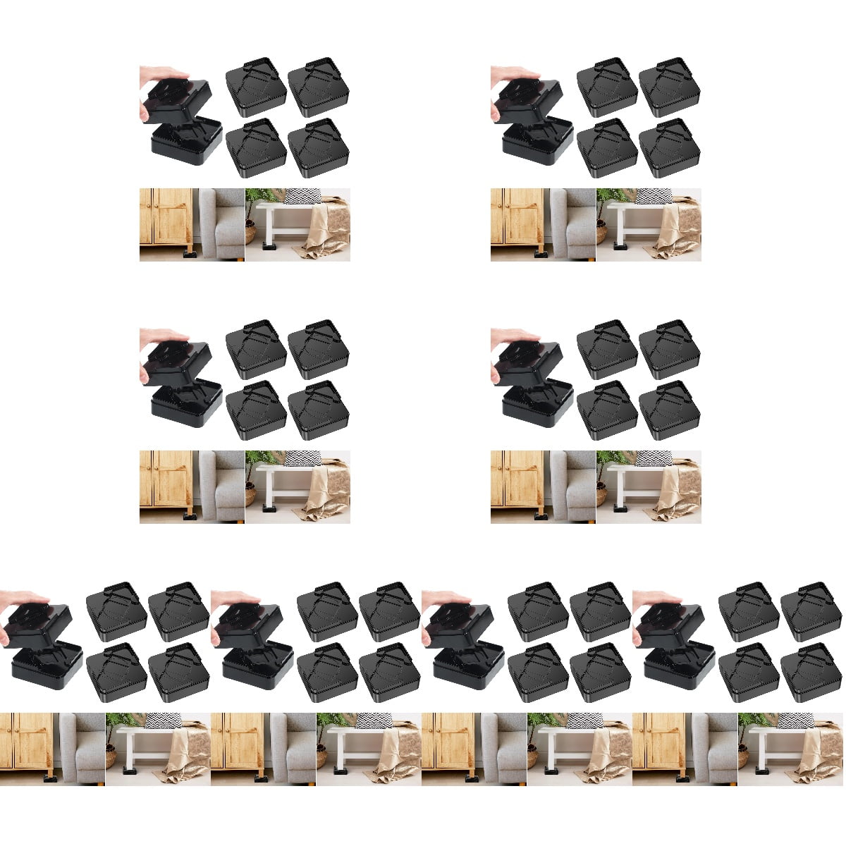 WORGEOUS 128 PCS Furniture Risers Anti- Adjustable Bed Risers Square to ...