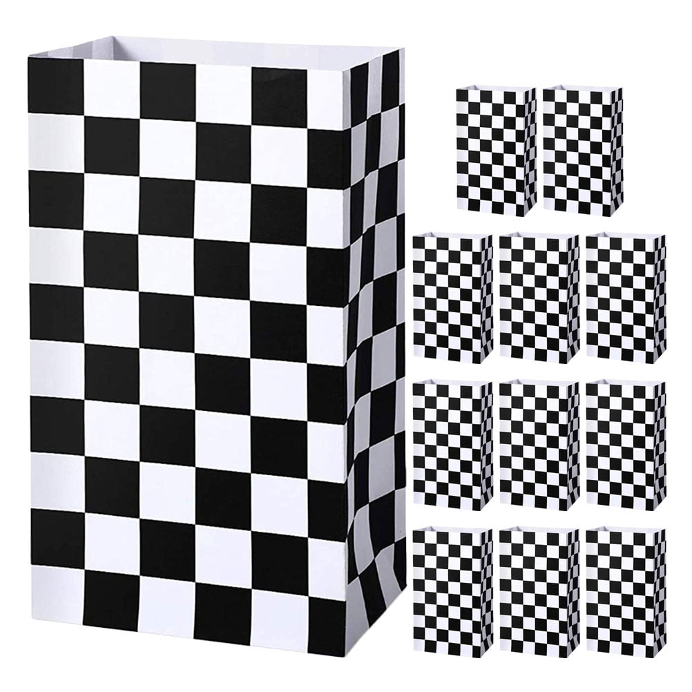 WORGEOUS 12PCS Race Car Party Bags Checkered Paper Bags Goodie Bags Cars Themed Birthday Party Gift Bags Racing Party Supplies Treat Bags