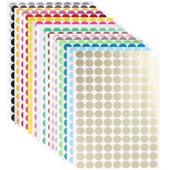WORGEOUS 16 Sheets Dot Markers Colorful Round Self-adhesive Printing Paper Stickers