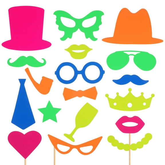 WORGEOUS 17-Piece Neon Paper Signs with Sticks, Fun Handheld Photo Booth Props for Neon Parties, Nightclubs, Weddings, and Events