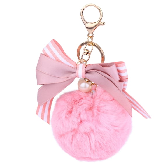 HINTRMENT Durable Pink Fuzzy Ball Key Ring Lightweight and Compact for Decor 1Pc